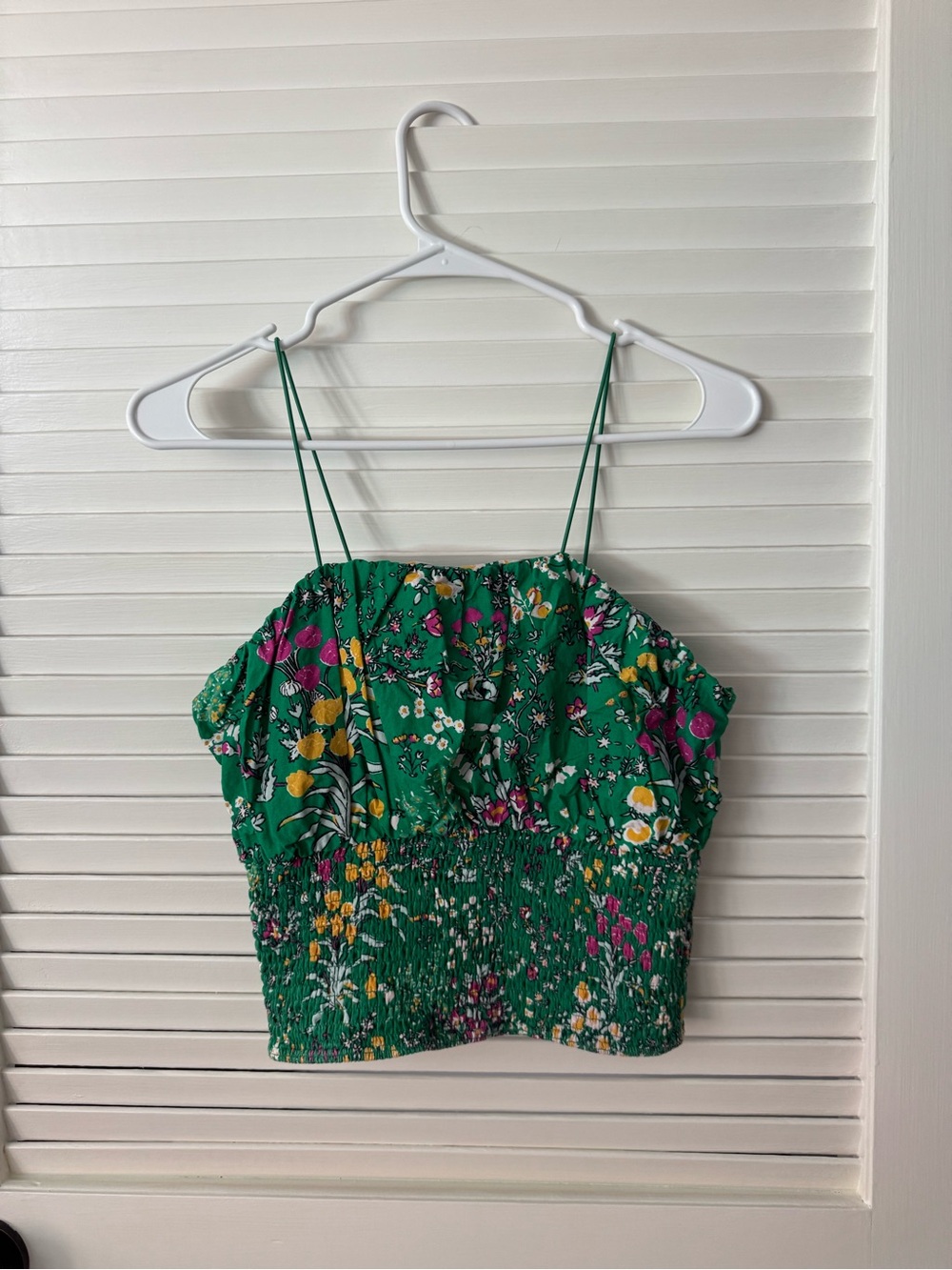 Anthropologie Women’s Green Floral Smocked Crop Top